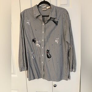 Bobbie Brooks Button Down Shirt with Cat Embroidery